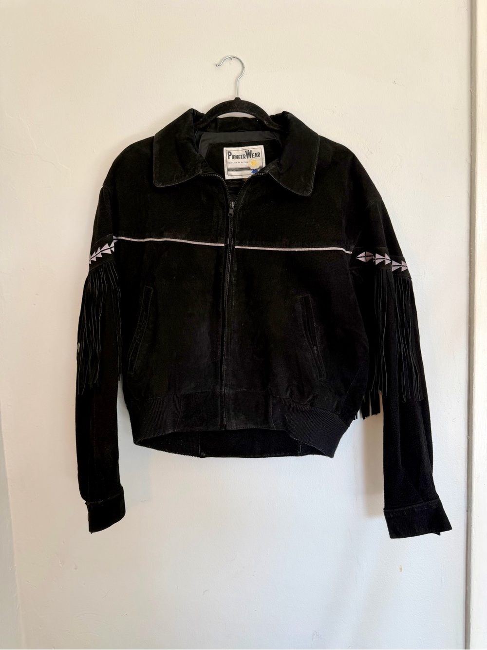 PIONEER Black Suede Fringe Zip-Front Jacket